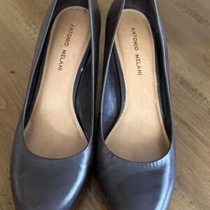 Antonio Melani Leather Shoes Thick Heel Pumps chocolate colorSize10 Round Toe..